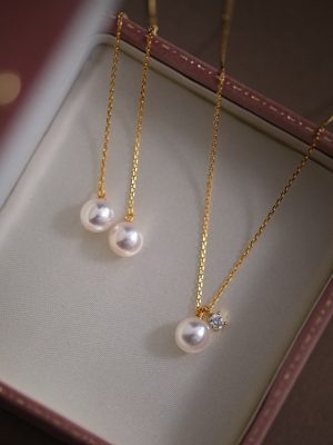 S925 Silver Plated 18K Gold Pearl Bead Necklace Simple French Clavicle Chain Single Pendant Small Grain Light Luxury Delicate HME