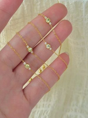 Cool summer ~ S925 sterling silver plated 14K gold olive green zircon bracelet fashion exquisite luxury temperament Joker HME