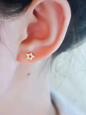 S925 Sterling Silver Plated 14K Gold Diamond Hollow Five-pointed Star Asymmetric Earrings for Women High-grade Design Earrings