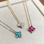 925 Silver Plated 18K Gold Four-leaf Clover Paraiba Rose Red Zircon Necklace Light Luxury Clavicle Chain