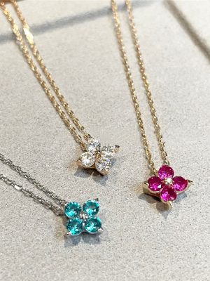 925 Silver Plated 18K Gold Four-leaf Clover Paraiba Rose Red Zircon Necklace Light Luxury Clavicle Chain