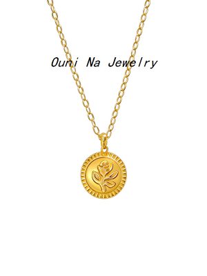 S925 Sterling Silver Plated 14K Gold Rose Flower Pendant Necklace Women's Vintage Collarbone Chain Ins Simple and Exquisite Accessories Ouni Na