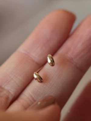 S925 Silver Plated 14K Gold Surface Oval Simple Mini Mini Gold Bean Sterling Silver Earrings Ins Style All-Match
