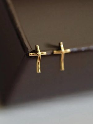 S925 Sterling Silver Plated 14k Gold Simple Design Cross Earrings Women's Exquisite Fashion Ins Distinctive Earrings