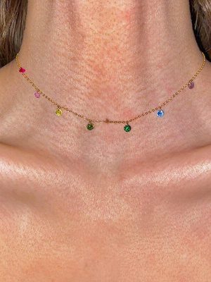 Lucky 7 Color S925 Sterling Silver Plated 18K Gold Clavicle Chain Rainbow Zircon Necklace Women's Fashion Fresh Necklace