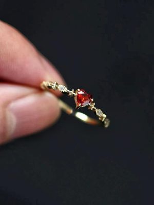 S925 Sterling Silver Plated 14k Gold Love Ruby Open Ring Women's Tail Ring Japanese Style Literary Style Fresh