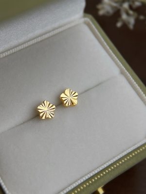 S925 Sterling Silver Plated 14K Gold Five-leaf Flower Glitter Car Flower Earrings Women's Small All-match Minimalist Daily Style HME