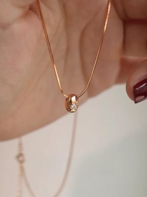S925 Sterling Silver Plated Champagne Gold Flash Diamond Small Gold Bean Necklace Women's Simple Daily All-match Exquisite Clavicle Chain