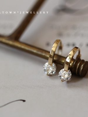 Shining S925 Sterling Silver Plated K-gold Ear Buckle Bare Single Zirconium Drill All-match Daily Elegant Elegant Light Plate K-gold Ear Ring Ear Buckle HME