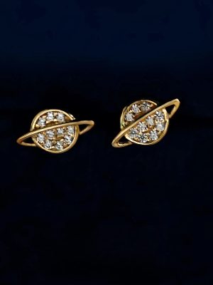 S925 Sterling Silver Plated 16K Gold Full Diamond Mini Planet Earrings for Women High-end Light Luxury Simple Fashion All-match Earrings