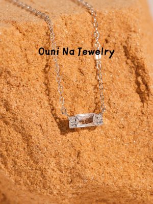 S925 Sterling Silver Gold Plated Sugar Square Ladder Square Clavicle Chain Simple Long Flash Diamond Commuter Necklace Ouni Na