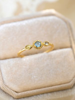 S925 Sterling Silver Japanese Sunflower Ring Women's Light Luxury Fashion Natural Crystal Finger Ring Color Dopamine Ring