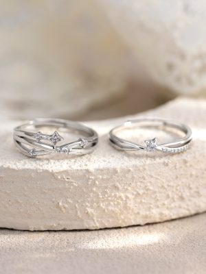 S925 Sterling Silver Zirconium Flash Star Ring Women's Japanese and Korean Style Light Luxury Elegant Commuter Four Mans Star Opening Adjustable Dieting Finger Ring