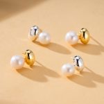 color: Silver Beanie Pearl Stud Earrings