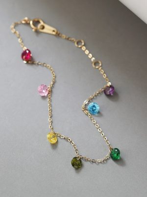 Beautiful ~ S925 Sterling Silver Plated 14K Gold Bracelet Women's Colorful Round Diamond Zircon Bracelet Bracelet Gift All-match HME