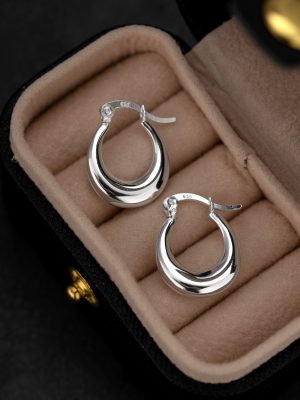 S925 Sterling Silver Cool Personality U-shaped Ear Buckle Women's Retro Hong Kong-style Simple Ins All-match Large Circle Ear Buckle