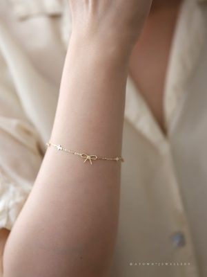 New Zhemei S925 Sterling Silver Plated 14K Gold Bracelet Women's Twist Bow Four-leaf Clover Simple Elegant Hand Jewelry HME