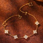 925 Sterling Silver Plated 18K Gold Zircon Butterfly and Four-leaf Clover Bracelet Telescopic Chain Flower Light Luxury High-end Women