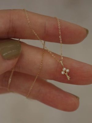 Japanese S925 Sterling Silver Plated 14K Gold Key Pendant Necklace Women's Design Diamond Light Luxury Fashion Collarbone Chain Ouni Na