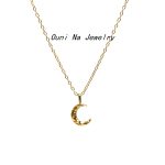 Water Moon S925 Sterling Silver Plated 14K Gold Pendant Necklace Ripple Moon Necklace Light Luxury Simple Clavicle Chain Ouni Na