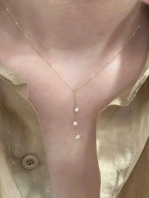 S925 Sterling Silver Plated 18K Gold Super Flash Three Zircon Pendant Necklace Women's Simple All-match Korean Tassel Clavicle Chain