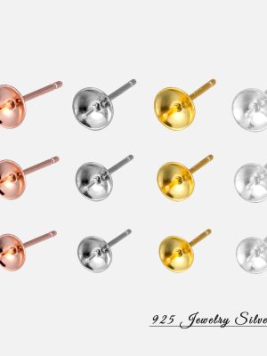 S925 Sterling Silver Simple Pearl Bowl Cup Holder Earrings Empty Holder Handmade DIY Jewelry Accessories Silver Stud Earrings Wholesale
