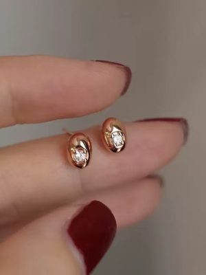 Flash Diamond Gold Bean ~ S925 Sterling Silver Plated 18K Gold Geometric Oval Zircon Earrings Small and Delicate Advanced Earrings