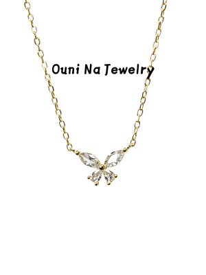 S925 Sterling Silver Plated 14K Gold Butterfly Diamond Classic Necklace Women's Elegant All-Match Simple Ins Commuter Clavicle Chain Ouni Na