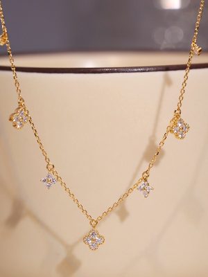 French Style Simple Lucky Four-leaf Clover Sterling Silver 925 18K Gold Plated Necklace Entry Luxury Flower New Mini Clavicle Chain for Women
