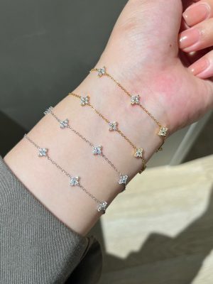 S925 Sterling Silver Plated 14K Gold Four-leaf Clover Zircon Fine Bracelet Women's Overlapping Design High-grade Bracelet Ouni Na