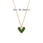 S925 sterling silver plated 14K gold emerald love necklace simple temperament all-match clavicle chain female Ouni Na