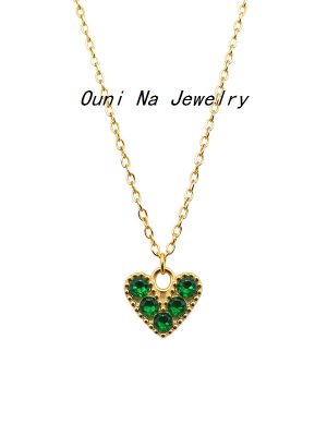 S925 sterling silver plated 14K gold emerald love necklace simple temperament all-match clavicle chain female Ouni Na