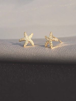 S925 Sterling Silver Plated 14k Gold Starfish Earrings Women's Small and Exquisite Star Design High-grade Earrings Ouni Na