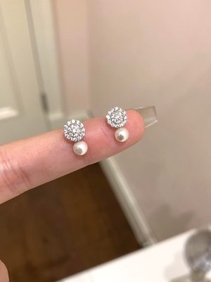 New Full Diamond Zircon Bead Earrings Female S925 Sterling Silver Plated 18K Gold Simple Chanel Style Delicate High-end Ears
