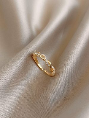 S925 Sterling Silver Plated 14K Gold Diamond Twist Ring Women's Light Luxury Small Design Exquisite All-match High-grade ins Ouni Na