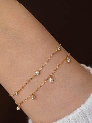 S925 Sterling Silver Plated 18K Gold Bubble Flash Zircon Bracelet Women's Bracelet Light Luxury Simple Refined Gushi HME