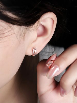 S925 Sterling Silver Rose Gold Full Diamond French Fine Nail-shaped Earrings Women's Light Luxury High-end All-match Earrings