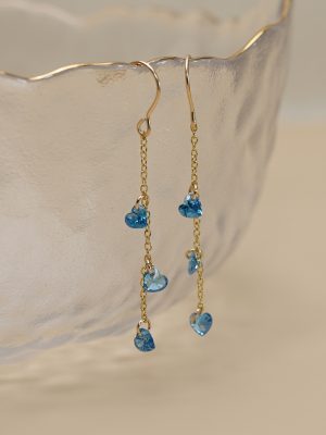 S925 Sterling Silver Plated 14K Jinbao Blue Love Zircon Tassel Earrings French Retro Temperament Ladies HME