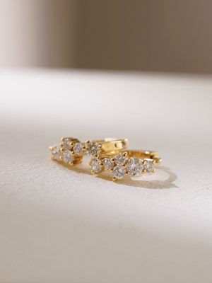Extreme day star glow_S925 silver plated 18K gold crushed zircon small ear buckle ear small size earrings exquisite commuter HME