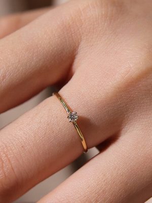 Minimalist 925 Sterling Silver Plated 18K Gold Ring Edition Inlaid with Diamond Zircon Extremely Fine Single Diamond Ring End Versatile Micro Inlay