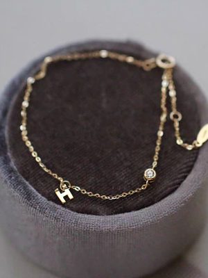 S925 Sterling Silver Plated 14K Gold H Letter Small Diamond Bracelet Women's Fresh Simple Elegant All-match Fine Hand Jewelry