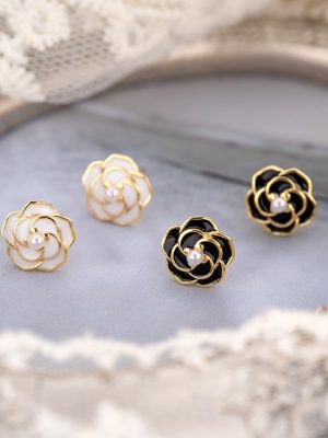 S925 Sterling Silver Dropping Camellia Bead Earrings for Women French Style Light Luxury Fashion High Elegant All-match Earrings