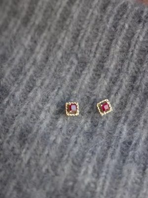 S925 Sterling Silver Plated 18K Gold All-Match Exquisite Mini Small Red Zircon Earrings Design Earrings HME