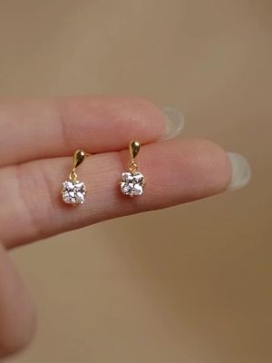 Direct supply S925 sterling silver gold-plated French sugar earrings female princess wind water drop square zircon earrings summer Ouni Na