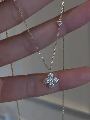 Twin Four-leaf Clover Necklace Women's S925 Silver Plated 18K Gold Design Ins High-grade Simple Exquisite Clavicle Chain