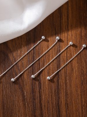 New S925 Sterling Silver Double Bean Beads Long Tassel Ear Line Simple Temperament Screw Earrings