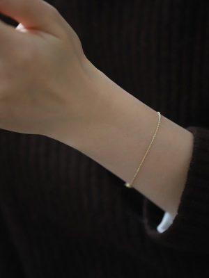 925 Sterling Silver Plated 14K Gold Wavy Bracelet Women's Twist Bare Chain Simple Twisted Flower Chain All-match Slim Plain Bracelet