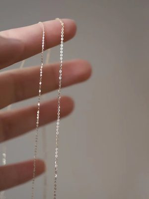 S925 Sterling Silver Plated 14K Gold All-Match Bare Chain Shiny Extremely Thin Necklace Japanese and Korean Style Clavicle Chain Light Luxury Simple Plain Chain Female Ouni Na