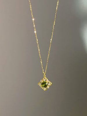 New Chinese Style Flower 925 Sterling Silver Plated 18K Gold Chlorite Zircon Pendant Necklace for Women French Style Light Luxury Vintage Necklace