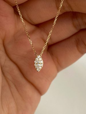 S925 Sterling Silver Gold Plated Full Diamond Horse Eye Pendant Necklace Women Korean Style Minimalist Light Luxury Clavicle Chain Ouni Na